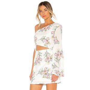 REVOLVE Floral One-Shoulder Dress in White and Pink